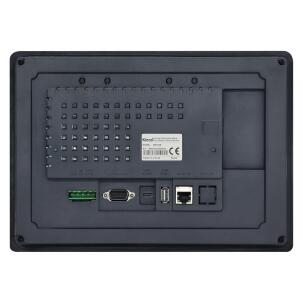 IHM industrial M2100E com tela TFT 10,1 polegadas, resolução 1024x600px, proteção IP65, alimentação 24VDC e interfaces RS232, RS422, RS485 e Ethernet