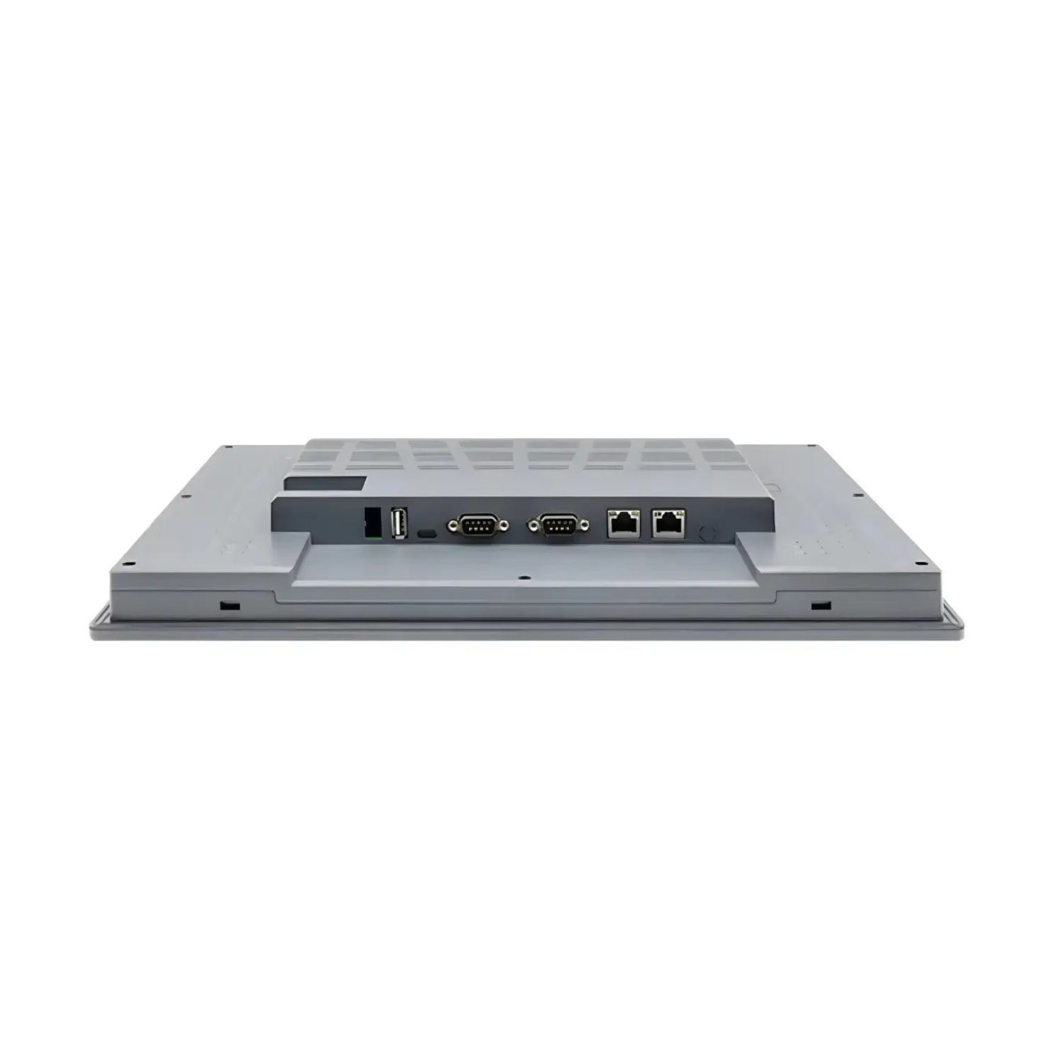 IHM industrial G2150E2 com tela TFT resistiva 15 polegadas, resolução 1024x768px, 16,77 milhões de cores, brilho 350 cd/m², contraste 2500:1, CPU 1,5GHz, 4GB eMMC, 512MB RAM, proteção IP65, dual Ethernet e interfaces RS232, RS422, RS485