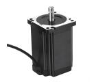 Motor de passo NEMA34 86AM100 com torque 10Nm, corrente de fase 6,0A, ângulo de passo 1,8°, flange 86mm, eixo 14mm, comprimento 128mm, peso 4,1kg, resistência 0,75Ω, indutância 5,3mH e proteção IP40