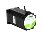 Motor de passo NEMA34 86AM120-14 com torque 12Nm, corrente de fase 6,0A, ângulo de passo 1,8°, flange 86mm, eixo 14mm, comprimento 155mm, peso 5,1kg, resistência 1,6Ω, indutância 8,3mH e proteção IP40