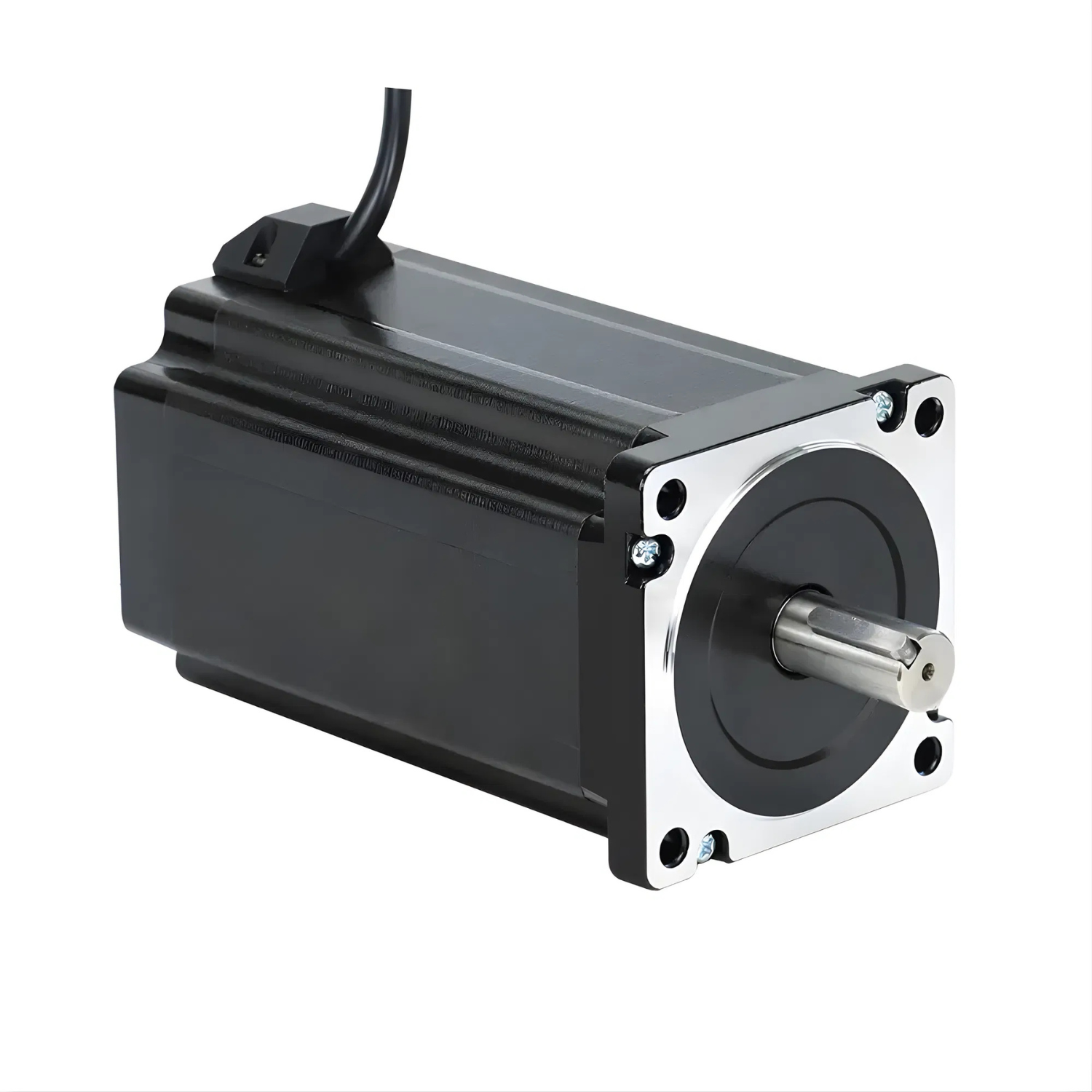 Motor de passo NEMA34 86AM120-14 com torque 12Nm, corrente de fase 6,0A, ângulo de passo 1,8°, flange 86mm, eixo 14mm, comprimento 155mm, peso 5,1kg, resistência 1,6Ω, indutância 8,3mH e proteção IP40