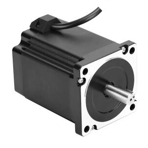 Motor de passo NEMA34 86AM85 com torque 8,5Nm, corrente de fase 6,0A, ângulo de passo 1,8°, flange 86mm, eixo 12,7mm, peso 3,67kg, resistência 0,53Ω, indutância 5,54mH e proteção IP40