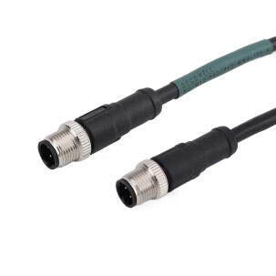 Cabo Ethernet/IP M12-P4D/P4D-MWA-1PV-S Decowell com conectores macho retos M12 5 pinos Código D, blindagem completa, revestimento PVC, comprimento 1 metro e proteção IP67