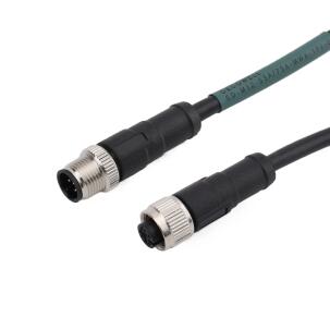 Cabo IO-Link M12-S5A/P5A-MWA-5PV-S Decowell com conector macho reto M12 5 pinos e conector fêmea reto M12 5 pinos Código A, blindagem completa, revestimento PVC, comprimento 5 metros e proteção IP67