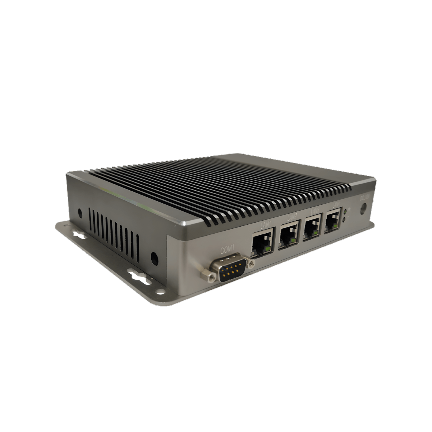 Appliance de rede desktop CAF-3455C fanless com processador Intel Celeron J3455, 4 portas Ethernet, slot mSATA, USB, HDMI, VGA e alimentação DC 12V para segurança e redes industriais