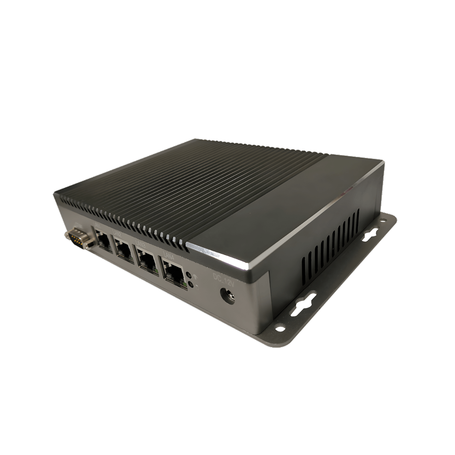 Appliance de rede desktop CAF-3455C fanless com processador Intel Celeron J3455, 4 portas Ethernet, slot mSATA, USB, HDMI, VGA e alimentação DC 12V para segurança e redes industriais