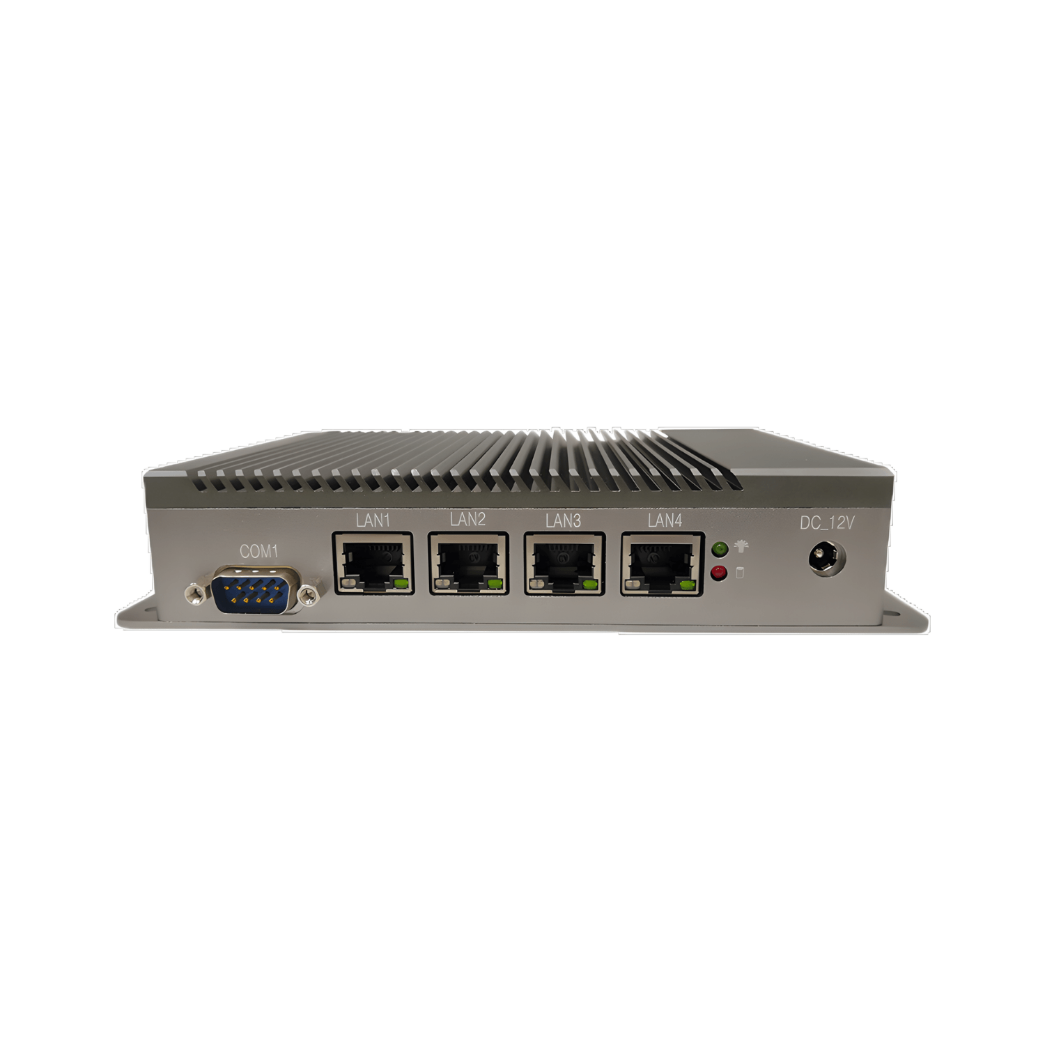 Appliance de rede desktop CAF-3455C fanless com processador Intel Celeron J3455, 4 portas Ethernet, slot mSATA, USB, HDMI, VGA e alimentação DC 12V para segurança e redes industriais