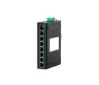 Switch Ethernet industrial não gerenciável COM-ISNGL2-8P-2208 com 8 portas 10/100TX, alimentação 12-48VDC, montagem trilho DIN, resistência a interferências eletromagnéticas e temperaturas extremas para automação industrial