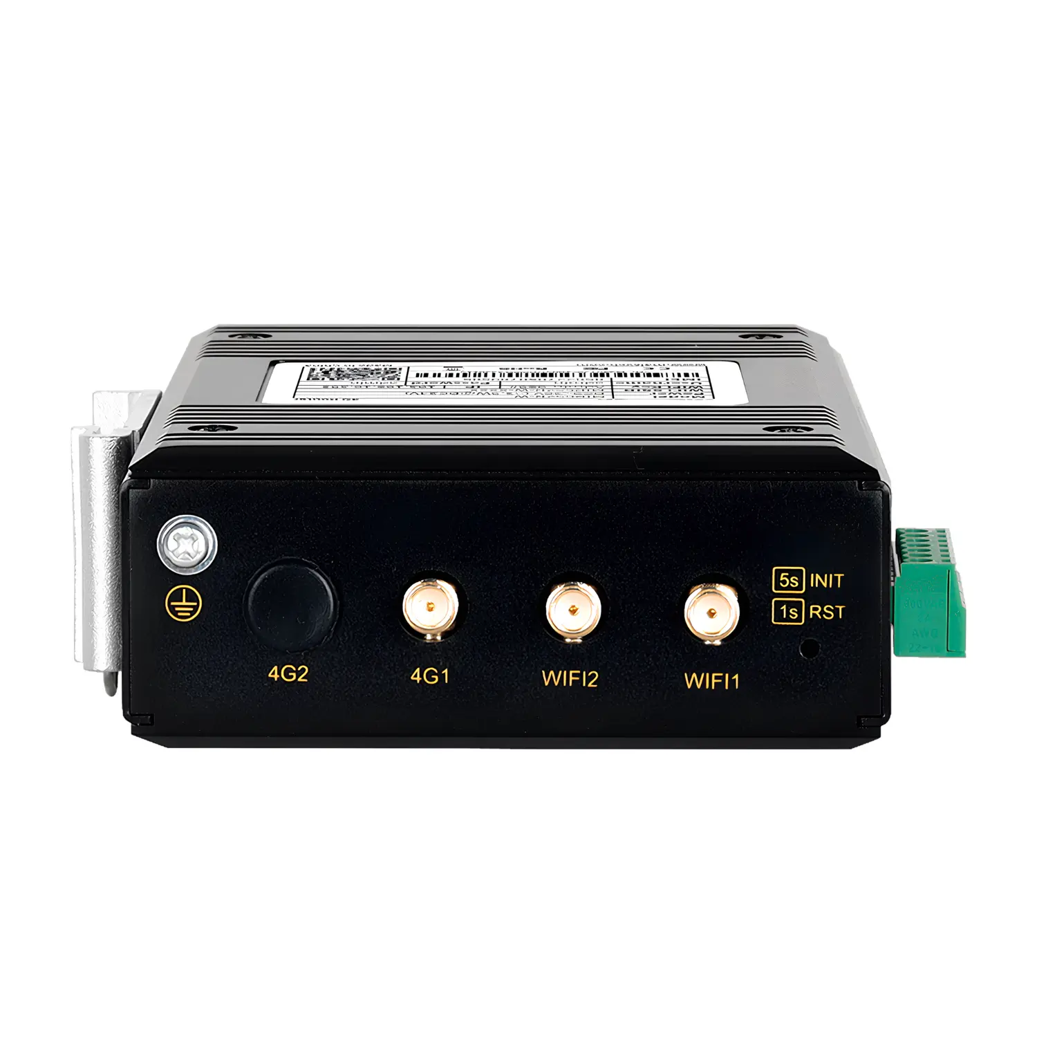 Roteador industrial COM-ROUTER-652R-W com WiFi integrado, conectividade 4G, 1 porta WAN, 1 porta LAN, 1 porta serial RS232/485, alimentação DC 9-36V e montagem trilho DIN para automação e telemetria industrial