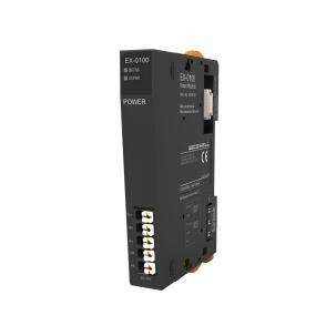 Módulo de expansão EX-0100 Decowell para distribuição de alimentação 24VDC em I/Os digitais e analógicos, terminais push-in, largura 14mm, fixação em trilho DIN e proteção IP20