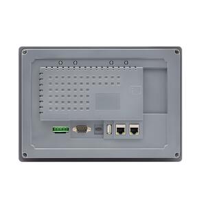 IHM industrial G2100E com tela TFT resistiva 10,1 polegadas, resolução 1024x600px, 16,77 milhões de cores, brilho 300 cd/m², CPU 1,5GHz, 4GB eMMC, 512MB RAM, proteção IP65, Ethernet 10/100 Mbps e interfaces RS232, RS422, RS485