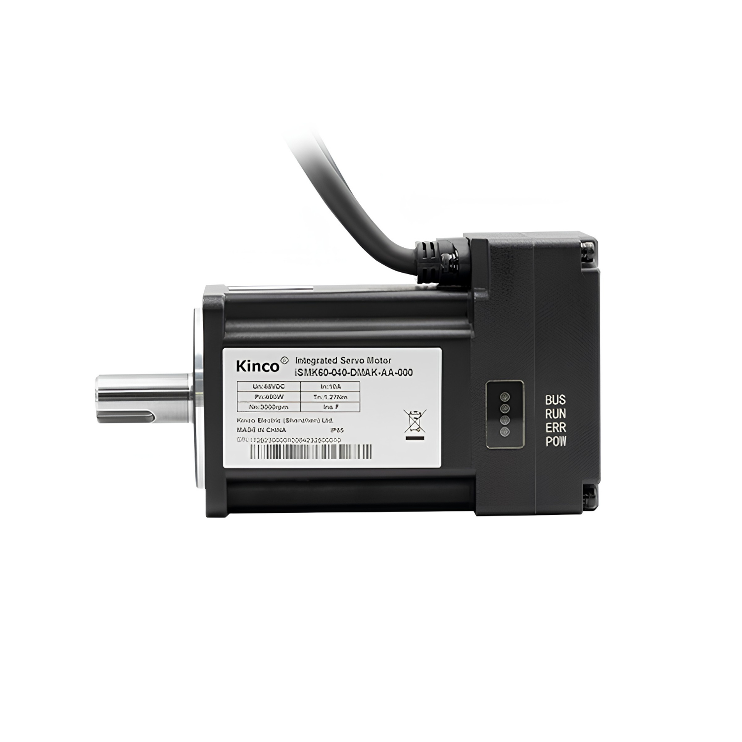 Servo motor ISMK60-020-DMBK-AA-000 com potência 200W, alimentação 220VAC, torque 0,64Nm, velocidade 3000RPM, encoder absoluto multivolta, inércia 0,176 kg·cm², corrente 7A, freio integrado e proteção IP65