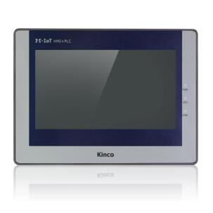 IHM com CLP integrado MK070E-32DX com tela TFT 7 polegadas, resolução 800x480px, 256K cores, 16 entradas digitais 24V, 4 saídas transistor, 12 saídas a relé, saídas rápidas 50kHz, duas portas RS485 e alimentação 24VDC