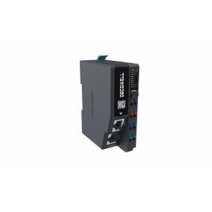 Módulo escravo Ethernet/IP RB-1120 Decowell com duas portas RJ45 100Mbps, suporte a 32 expansões, terminais push-in, largura 34mm, fixação em trilho DIN e proteção IP20