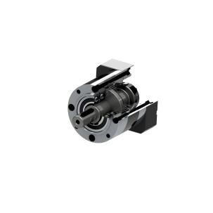 Redutor planetário carcaça 90mm com razão de redução 1:5, torque nominal 115Nm, velocidade 3000RPM, eixo entrada 19mm, eixo saída 25mm, eficiência 97%, força radial 900N e axial 1200N