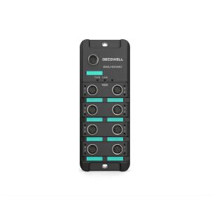 Módulo remoto escravo IO-Link SDIOL-H01N-M12 Decowell com 16 entradas digitais PNP, 8 conectores fêmea M12 5 pinos e 1 conector macho M12 4 pinos para IO-Link, fixação por parafuso e proteção IP67