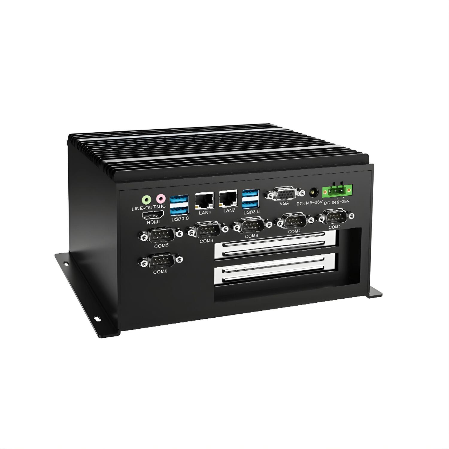 Box PC industrial fanless WEBS-7102-8565UA com processador Intel Core i7-8565U 8ª geração, 8GB RAM, SSD 120GB, 6x portas COM, 2x RJ45, HDMI, VGA, 2x slots PCIe e alimentação 9-36V