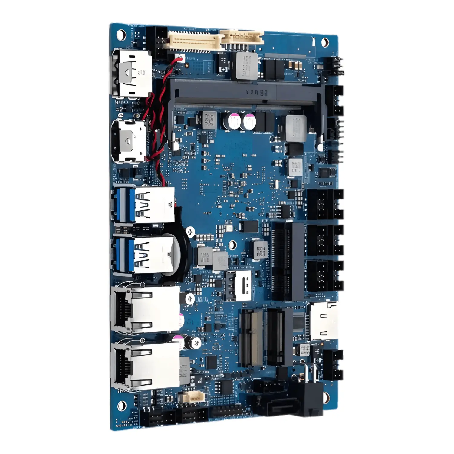 Single Board Computer E395S-IM-AA com processador Intel Apollo Lake X5-E3950 Quad-Core 3,5GHz, suporte DDR3L 1866MHz até 8GB, dual LAN Gigabit, slot Mini PCIe, saídas DisplayPort e HDMI e alimentação 12-24VDC para sistemas embarcados industriais