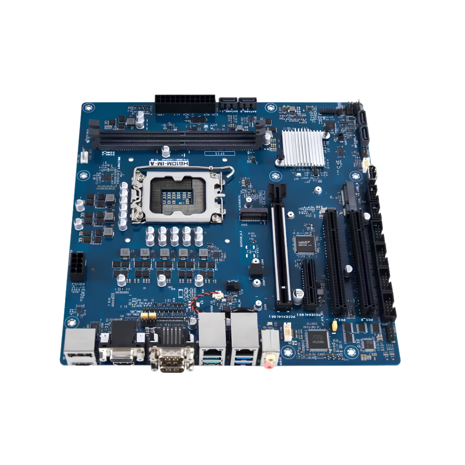 Placa-mãe industrial RUBY-H610M-IM-A Micro-ATX com chipset Intel H610, socket LGA1700 para Intel Core i9/i7/i5/i3 12ª a 14ª geração, DDR4 até 64GB, 6 portas COM, 2 LAN Gigabit, PCIe x16 Gen5, Mini PCIe, saídas HDMI DisplayPort e VGA triplo display