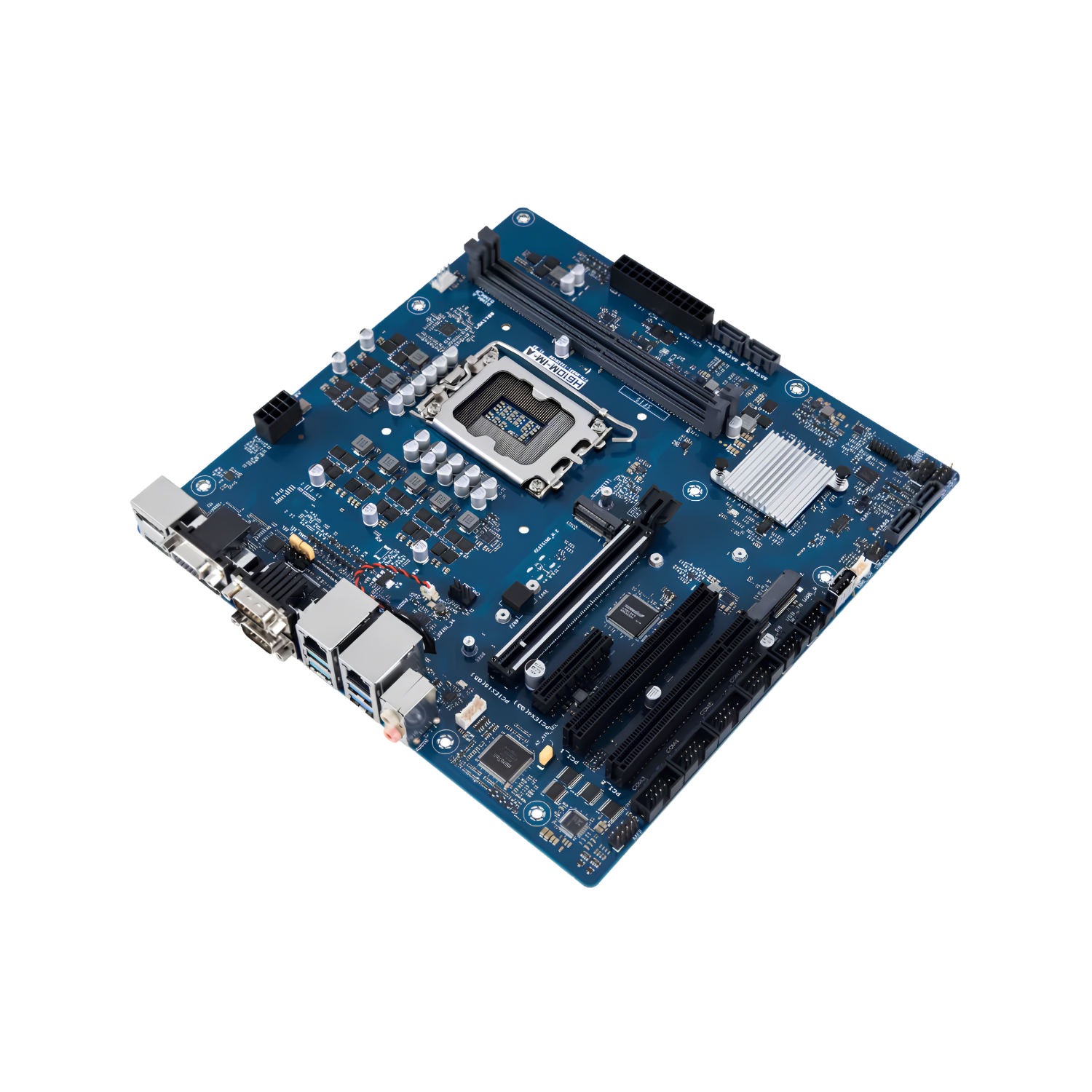 Placa-mãe industrial RUBY-H610M-IM-A Micro-ATX com chipset Intel H610, socket LGA1700 para Intel Core i9/i7/i5/i3 12ª a 14ª geração, DDR4 até 64GB, 6 portas COM, 2 LAN Gigabit, PCIe x16 Gen5, Mini PCIe, saídas HDMI DisplayPort e VGA triplo display
