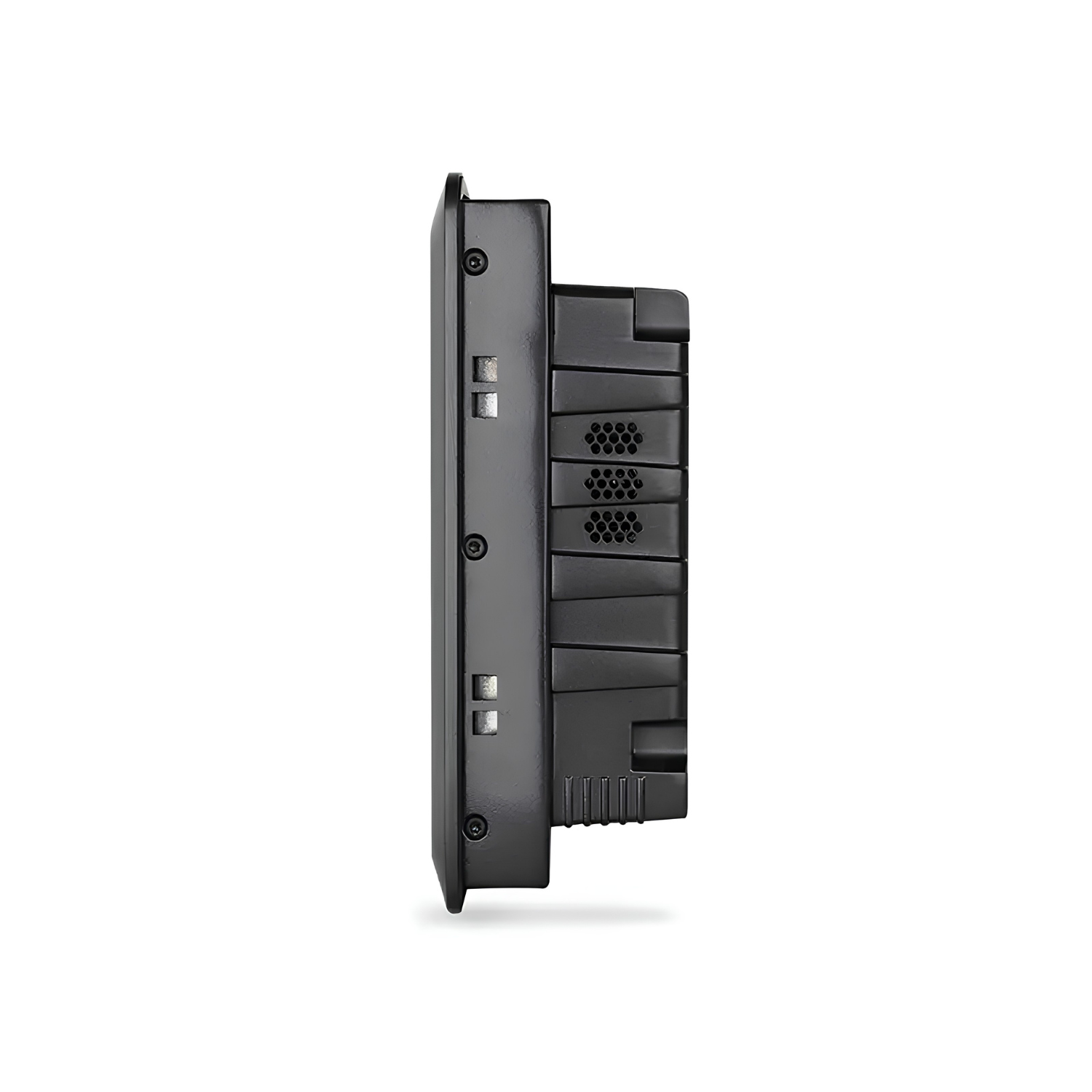 Monitor industrial VIEW-SL08 de 8 polegadas em alumínio com proteção IP65, resolução 1024x768, entradas HDMI DVI e VGA, alimentação DC 12V, montagem em painel parede ou suporte VESA para automação e controle industrial