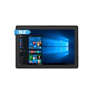 Monitor industrial VIEW-SL156CT de 15,6 polegadas com touch capacitivo, estrutura em alumínio, proteção IP65, resolução Full HD 1920x1080, entradas HDMI DVI e VGA, alimentação DC 12V e montagem em painel parede ou VESA