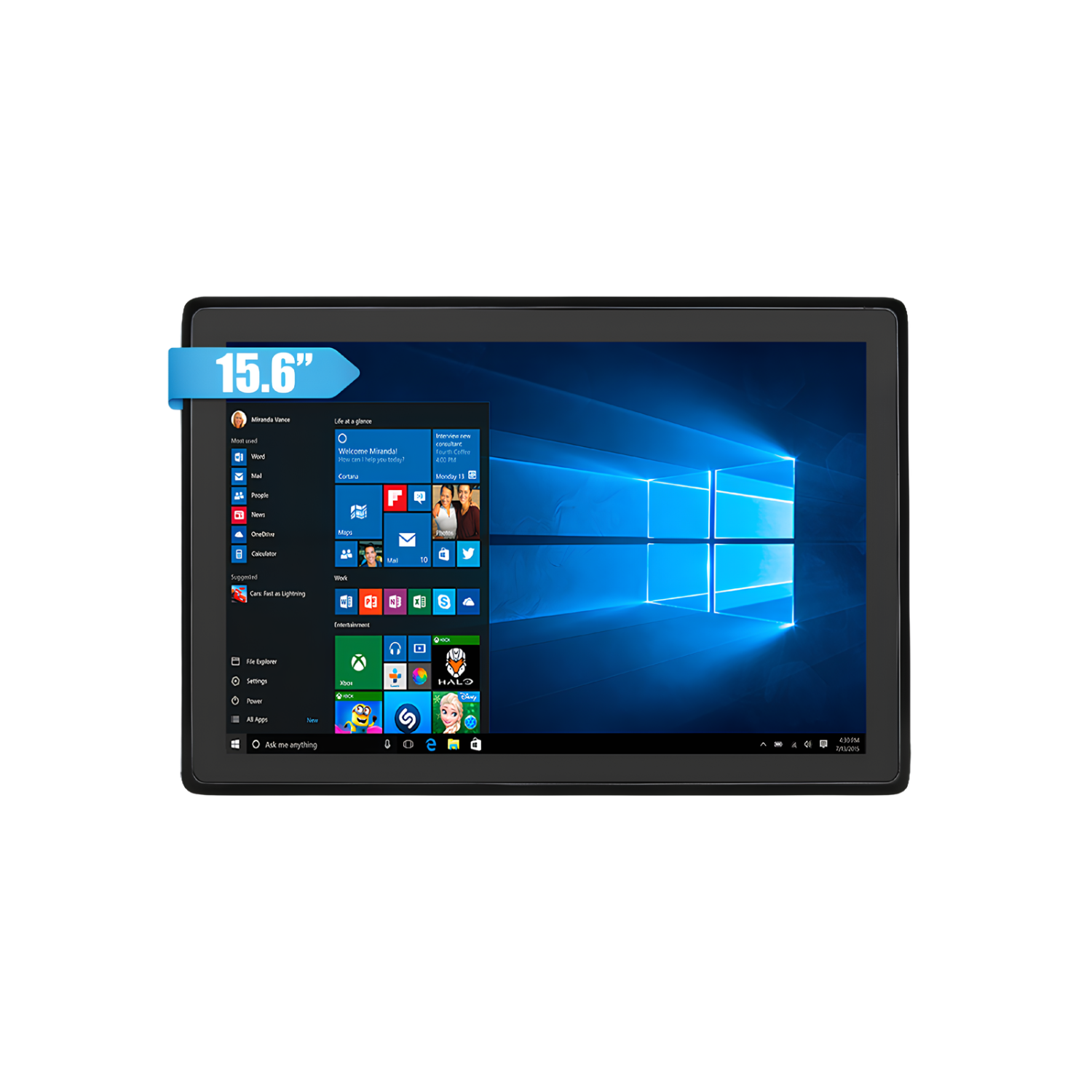 Monitor industrial VIEW-SL156CT de 15,6 polegadas com touch capacitivo, estrutura em alumínio, proteção IP65, resolução Full HD 1920x1080, entradas HDMI DVI e VGA, alimentação DC 12V e montagem em painel parede ou VESA