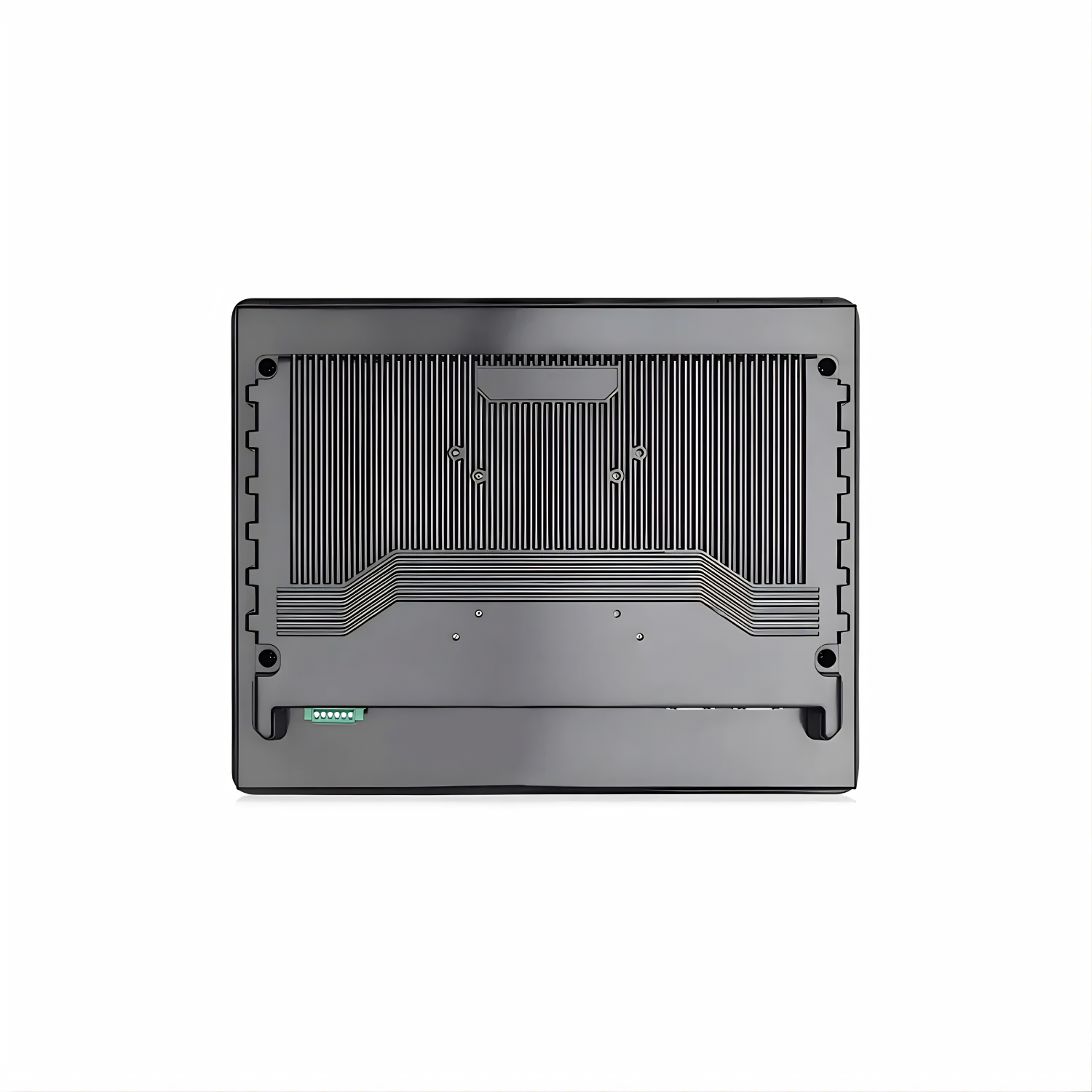 Monitor industrial VIEW-SL15RT de 15 polegadas com touch resistivo, estrutura em alumínio, proteção IP65, resolução 1024x768, entradas HDMI DVI e VGA e montagem em painel parede ou suporte VESA para automação industrial