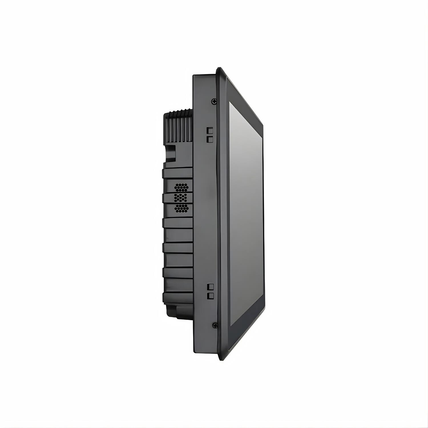 Monitor industrial VIEW-SL15RT de 15 polegadas com touch resistivo, estrutura em alumínio, proteção IP65, resolução 1024x768, entradas HDMI DVI e VGA e montagem em painel parede ou suporte VESA para automação industrial