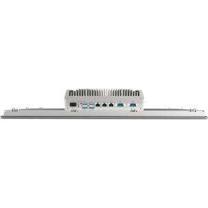 Painel PC Industrial Fanless Portwell PULSE-22240C-I51135W11P com tela 24”, touch capacitivo, proteção frontal IP65, Intel Core i5-1135G7, 16GB DDR4, SSD 240GB, Windows 11 Pro, 3 RJ45, 4 USB e 2 COM.