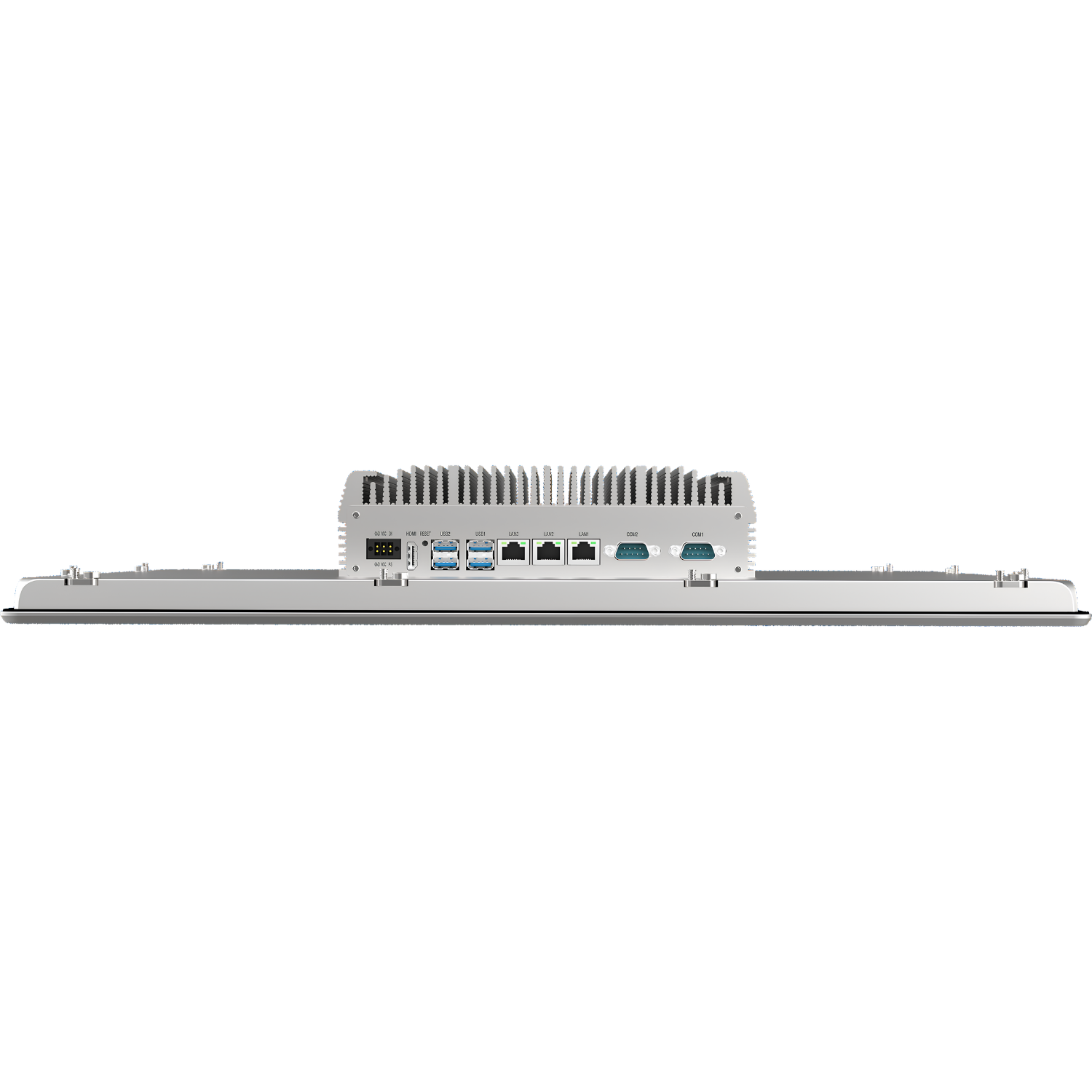 Painel PC Industrial Fanless Portwell PULSE-22240C-I51135W11P com tela 24”, touch capacitivo, proteção frontal IP65, Intel Core i5-1135G7, 16GB DDR4, SSD 240GB, Windows 11 Pro, 3 RJ45, 4 USB e 2 COM.