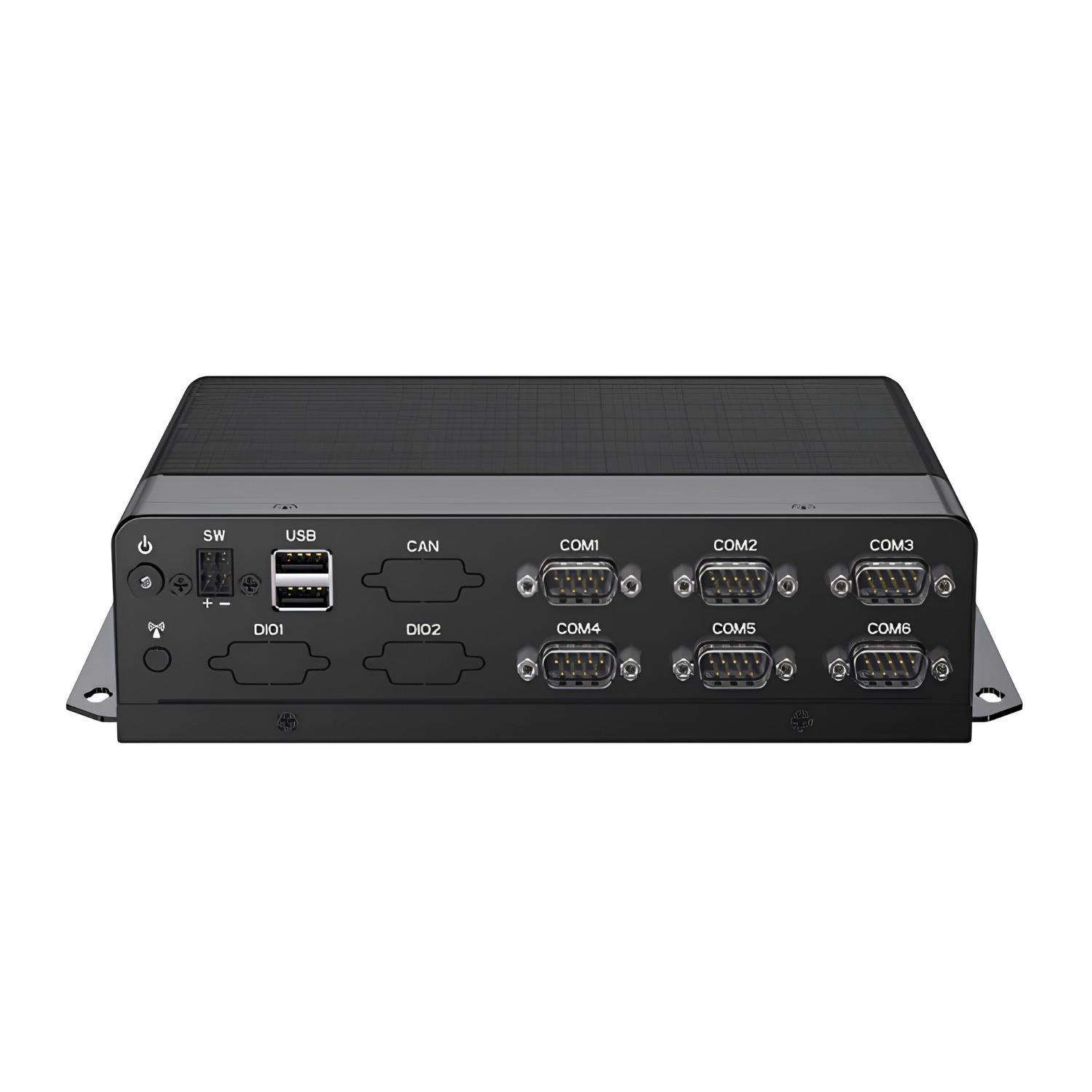 Box PC industrial fanless Portwell WEBS-2414-12555UGW11P com Intel Core i7-1255U, 16GB DDR4 SODIMM, SSD 500GB, 6x COM RS-232, 4x LAN RJ45 GbE, 4x USB, HDMI, VGA, entrada 9–36VDC e Windows 11 Pro para automação industrial, SCADA, controle serial e monitoramento.