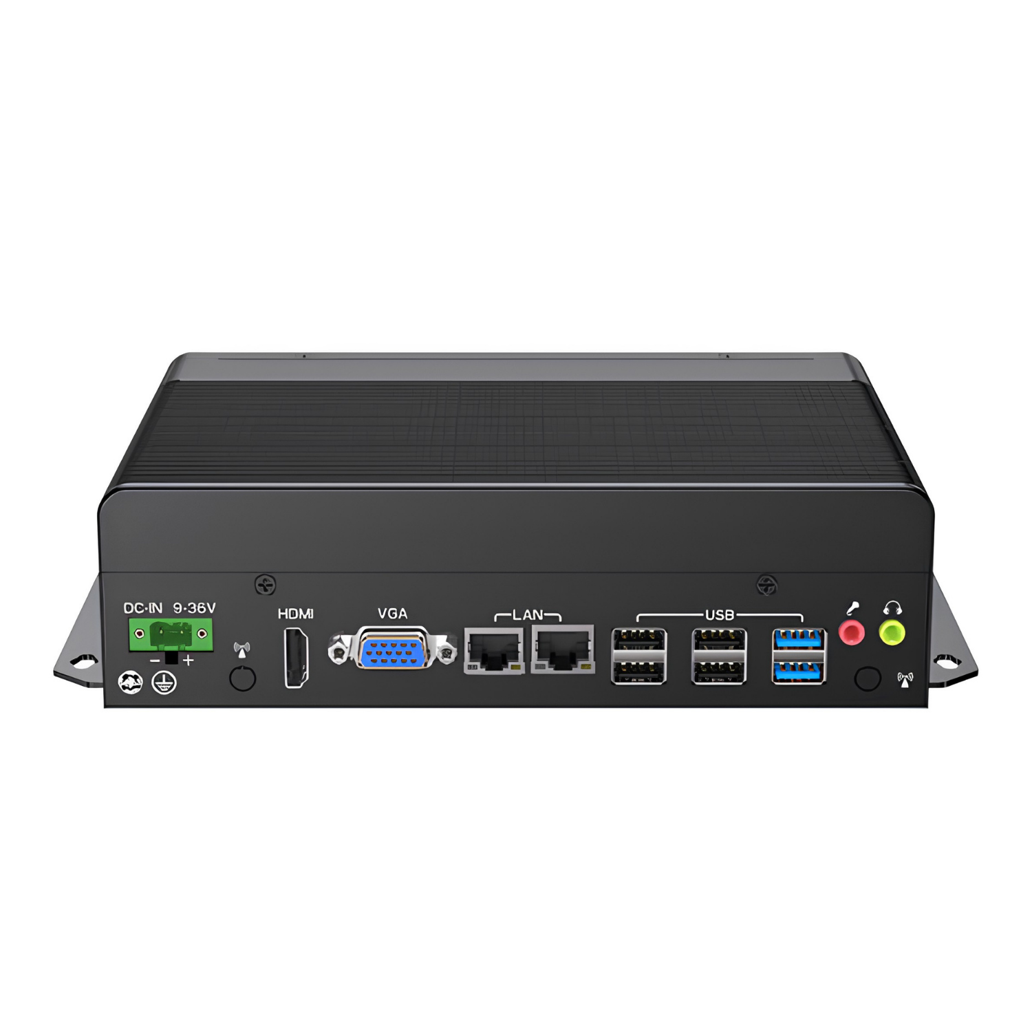 Box PC industrial fanless Portwell WEBS-2412-12555UGW11P com Intel Core i7-1255U, 16GB DDR4 SODIMM, SSD 500GB, 6x COM RS-232, 4x LAN RJ45 GbE, 4x USB, HDMI, VGA, entrada 9–36VDC e Windows 11 Pro para automação industrial, SCADA, controle serial e monitoramento.