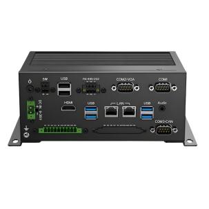 Box PC Industrial Fanless WEBS-3400, código WEBS-3400-10110UAW10I, com Intel Core i3-10110U, 8GB DDR4 SO-DIMM, SSD 240GB, Windows 10 IoT, 5 portas COM, 8 DIO opto-isolados, 2 RJ45 LAN, 6 USB, HDMI, entrada DC 9–36V e montagem em trilho DIN.