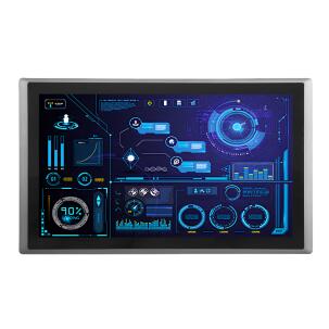 Painel PC Industrial Fanless CINCO-121R-P2202-I7H com tela 21,5” touch resistivo, proteção frontal IP65, SSD 1TB, interfaces COM, RJ45 e USB para automação industrial.