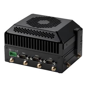 Computador industrial edge AI ASUS IoT PE1100N-V2NX16G-G com NVIDIA Jetson Orin NX 16GB, 157 TOPS, CPU 8x Arm Cortex-A78AE, GPU NVIDIA Ampere, 16GB LPDDR5, dual LAN Gigabit, HDMI, USB 3.2, COM RS-232/422/485, CAN bus e DIO isolado para automação industrial, visão computacional e inferência de IA na borda.
