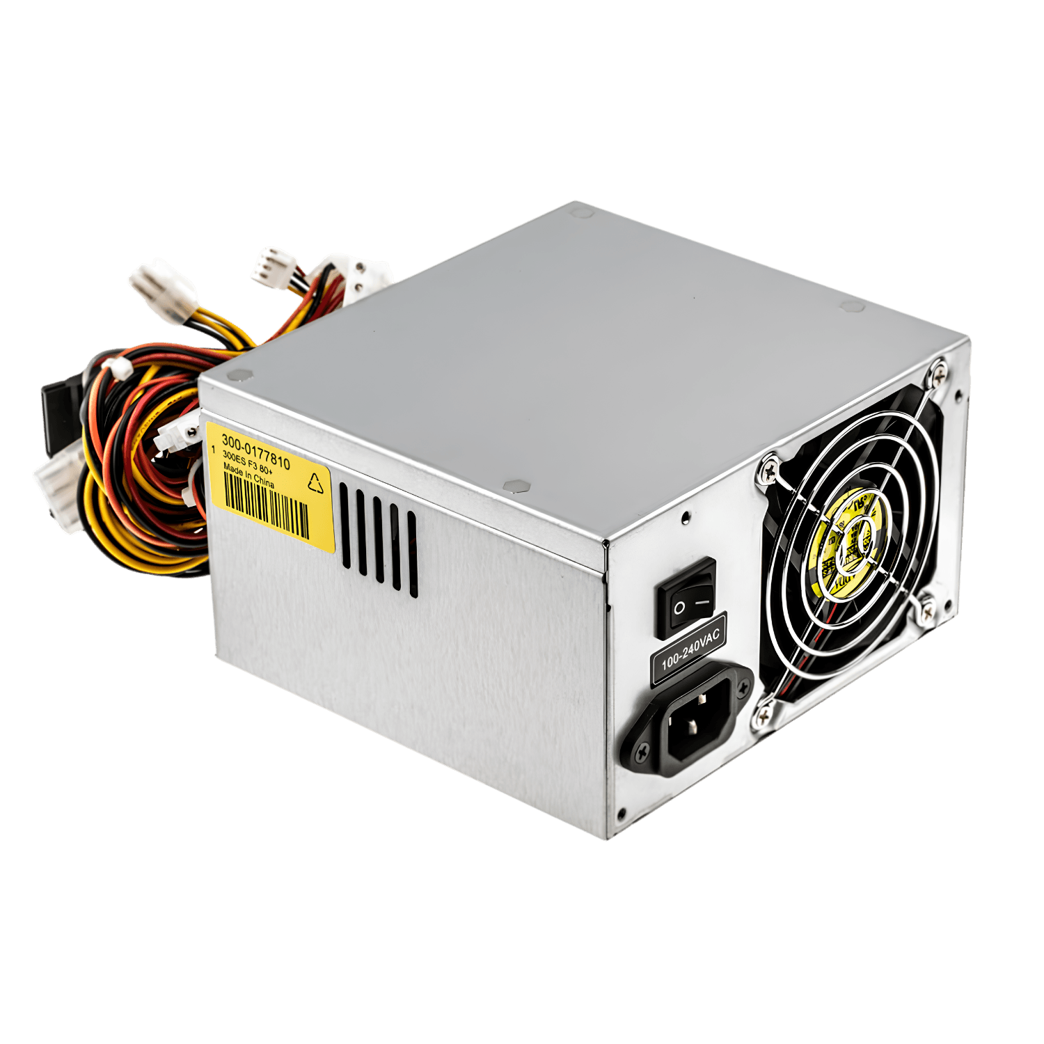 Fonte de alimentação industrial Seasonic SS-300ES Active PFC com potência de 300W, padrão ATX12V v2.3, saídas 3.3V, 5V e 12V, conectores PCIe e SATA, fan de 80mm, baixo ripple e proteções contra curto-circuito, sobretensão e sobrepotência para computadores industriais e sistemas embarcados.