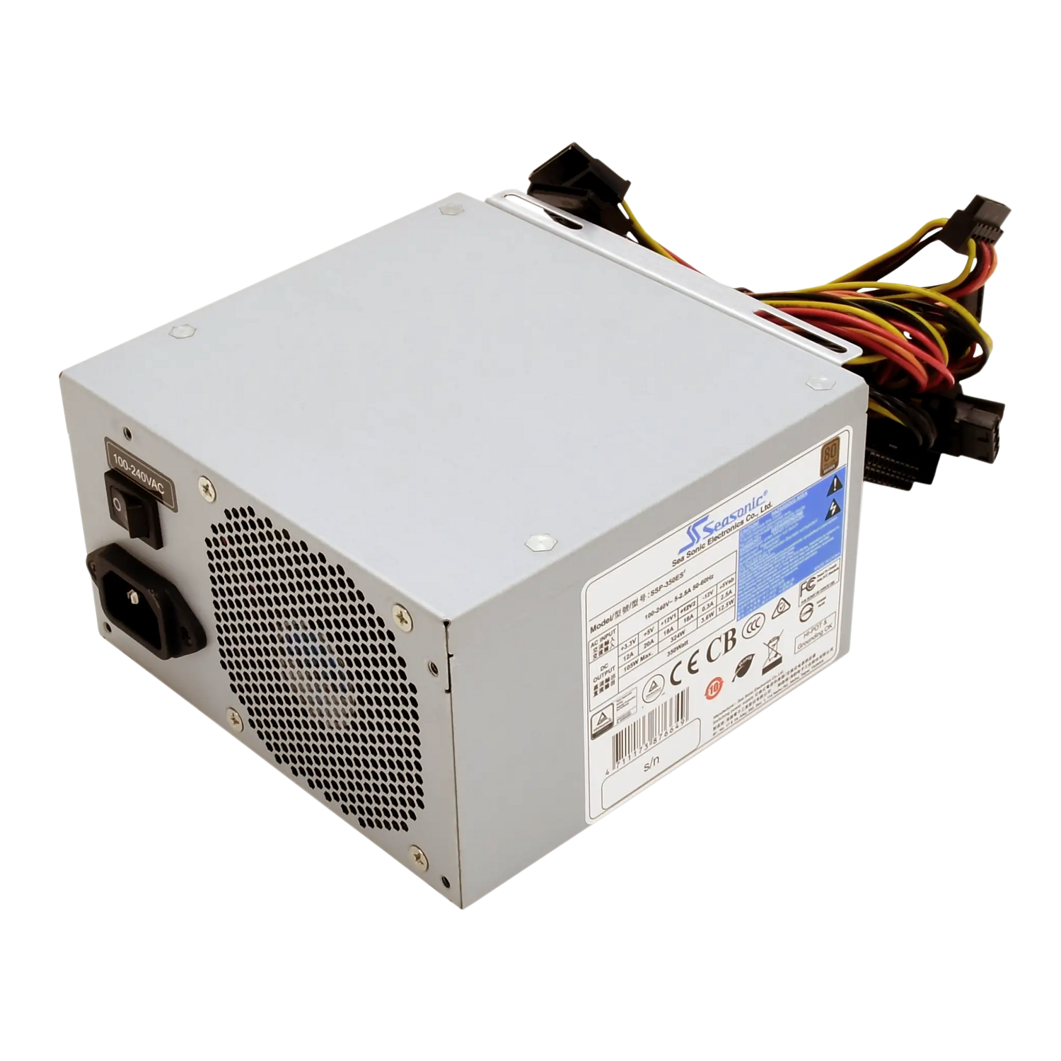 Fonte de alimentação industrial Seasonic SSP-400ES2 com potência de 400W, certificação 80 PLUS Bronze, padrão ATX12V v2.3, entrada 100–240VAC, Active PFC, fan de 80mm, conectores PCIe e SATA e proteções OVP e OPP para computadores industriais.
