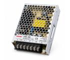 Fonte chaveada industrial WEHO WH-RS100W24, referência LRS-100-24, com saída 24VDC 4,5A, potência comercial 100W, entrada 90–240VAC e 127–370VDC, caixa metálica, convecção natural e proteções contra curto-circuito, sobrecarga e sobrecorrente para automação industrial e painéis elétricos.