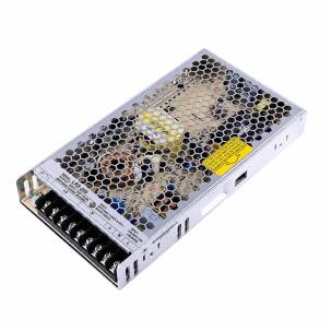 Fonte chaveada industrial WEHO WH-RS200W24, referência LRS-200-24, com saída 24VDC 8,8A, potência 200W, entrada 90–132VAC ou 180–264VAC selecionável por chave, entrada DC 254–370VDC, caixa metálica ventilada, convecção natural e proteções integradas para automação industrial e painéis elétricos.