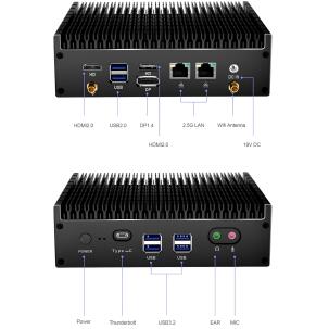Mini PC Industrial WEBS-CK10FI510C com Intel Core i5-10210U, 8GB DDR4, SSD 500GB, HDMI, DisplayPort, USB, Dual RJ45, porta COM e fonte 19V para automação, redes técnicas e aplicações industriais.