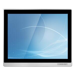 Monitor Industrial FRAME-21150-R2KVM com tela 15”, resolução 1024 x 768, touch resistivo, proteção frontal IP65, traseira IP20, HDMI, DVI, VGA, 2 USB, conexão IDD-LINK4/KVM e alimentação DC 9~36V.
