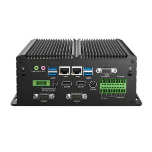 Box PC Industrial Fanless Portwell WEBS-3200-10110U com Intel Core i3-10110U, 8GB DDR4, SSD 240GB, 4 portas COM, Dual LAN, 6 USB, HDMI e alimentação 9–36V DC para automação industrial.